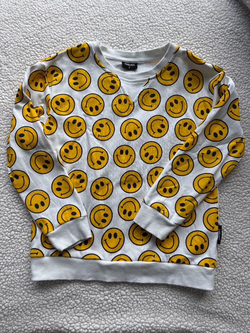 Trilogy happy face crew neck